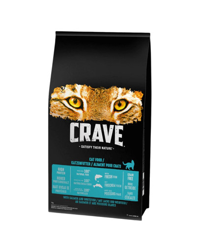 CRAVE Cibo secco con salmone e pesce bianco 7 kg per gatti adulti