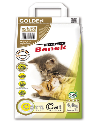 BENEK Super Corn Cat lettiera per gatti in mais Golden 7 l 4,4 kg