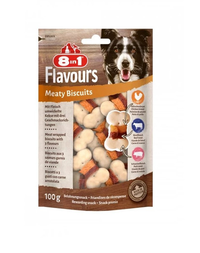 8IN1 Friandise pour chien Flavours Meaty Biscuits 100 g