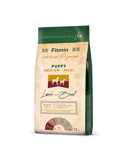 FITMIN Dog Nutritional Programme Medium Maxi Puppy Lamb&Beef 12 kg per cuccioli di razze medie e grandi