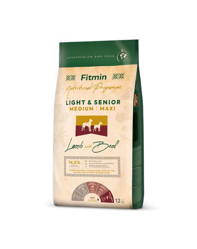 FITMIN Dog Nutritional Programme Medium Maxi Light Senior Lamb&Beef 12 kg per cani anziani di razze medie e grandi