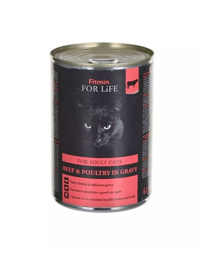 FITMIN For Life Adult cats Beef poultry in gravy 415g manzo e cuori in gelatina per gatti adulti