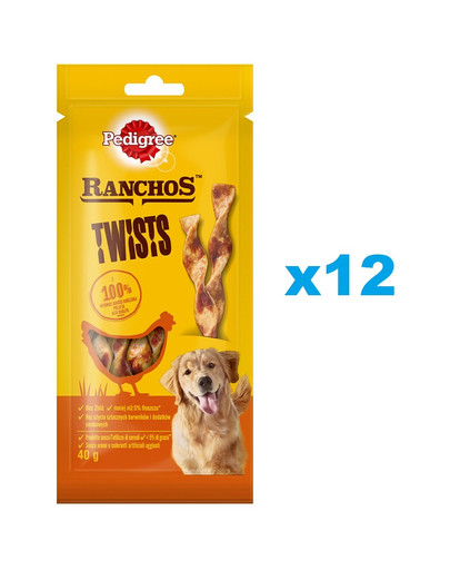 PEDIGREE Ranchos Twists 12x40 g crocchette per cani ricche di pollo