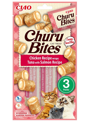 INABA Churu Bites Chicken tuna&salmon wrap 3x10g bocconcini di tonno e salmone per gatti