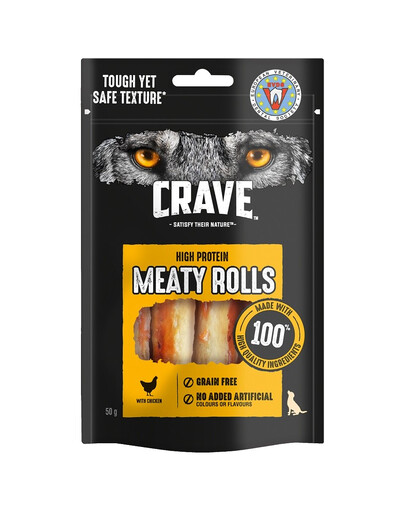 CRAVE Meaty Rolls Pollo 8x50g, bocconcino proteico senza cereali per cani adulti