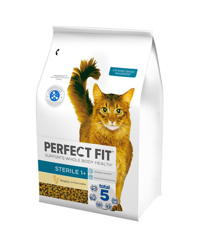 PERFECT FIT Sterile 1+ ricco di pollo 3 x 2,8kg alimento secco completo per gatti adulti sterilizzati