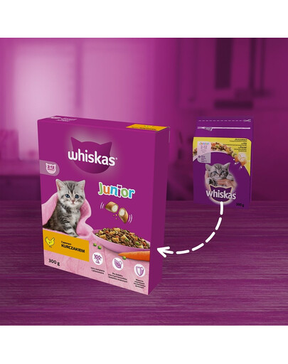 WHISKAS Junior 300g alimento secco completo con delizioso pollo per gattini