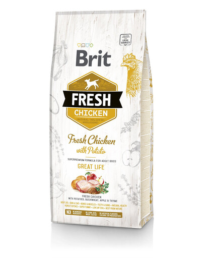 BRIT Fresh chicken with potato adult great life 2 x 12kg + FLEXI New Comfort L Tape 8m GRATIS
