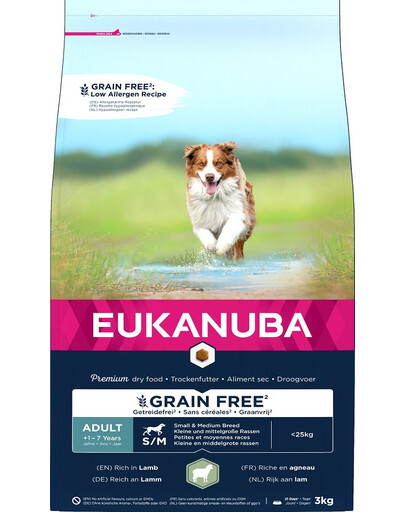 EUKANUBA Grain Free S/M Adult Agnello 3 kg per cani adulti di taglia piccola e media