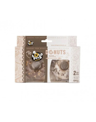LOLO PETS Deliziosi donuts al gusto di vaniglia e cioccolato e arachidi per cani 2 pz. 120 g
