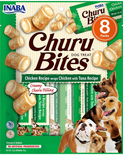 INABA Churu Bite Chicken 8 x 12g snack di pollo e tonno per cani
