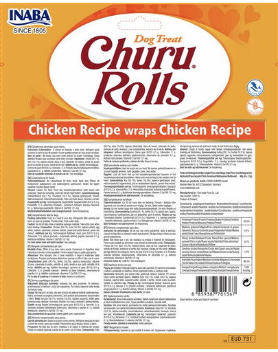 INABA Churu Rolls Chicken 8 x 12g snack di pollo per cani