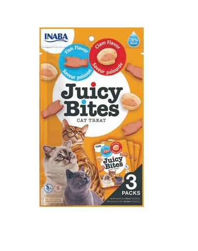 INABA Juicy Bites bocconcini umidi di pesce e cozze per gatti 33,9 g (3x11,3 g)