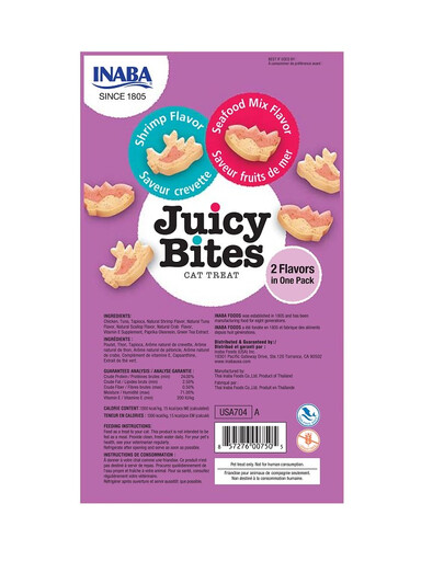 INABA Juicy Bites crocchette umide ai gamberetti e frutti di mare per gatti 33,9 g (3x11,3 g)