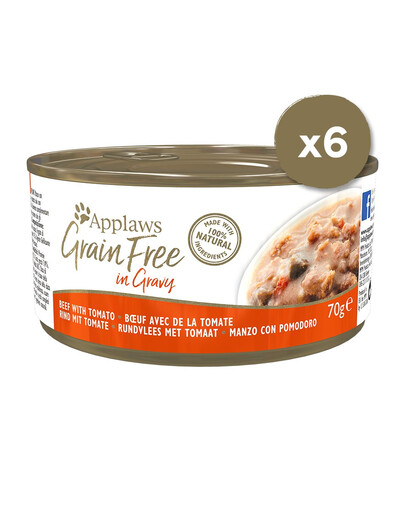 APPLAWS Cat Tin Grain Free 6 x 70 g cibo umido per gatti manzo con salsa di pomodoro