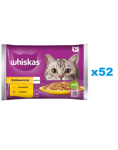 WHISKAS Adult 52x85 g Poultry feast cibo umido per gatti adulti in gelatina con: pollo, tacchino