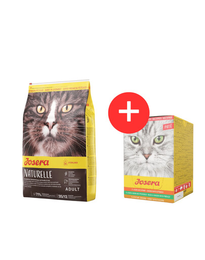 JOSERA Naturelle per gatti dopo la sterilizzazione 10 kg + Multipack Paté 6x85 g mix di gusti di paté per gatti GRATIS