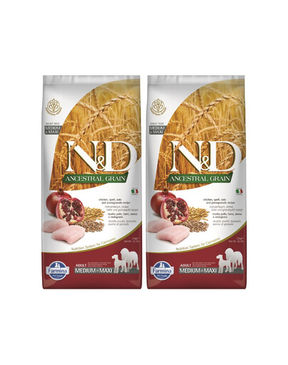FARMINA N&D Ancestral Grain dog Adult Medium & Maxi Chicken & pomegranate 2 x 12kg