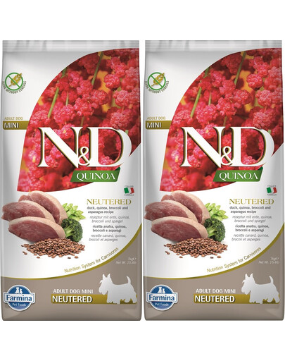 FARMINA N&D Quinoa Adult Mini Neutered Duck, Broccoli & Asparagus 2 x 7kg