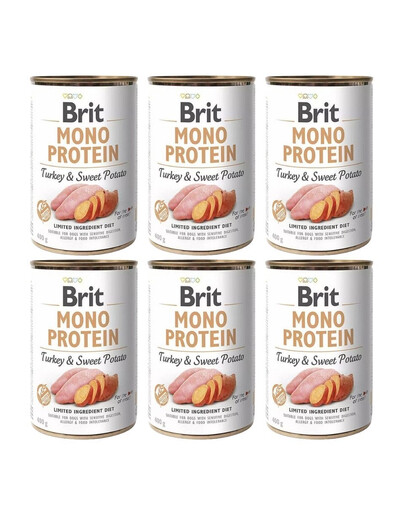 BRIT Mono Protein Turkey & Sweet Potato 6 x 400g alimento monoproteico con tacchino e patate dolci