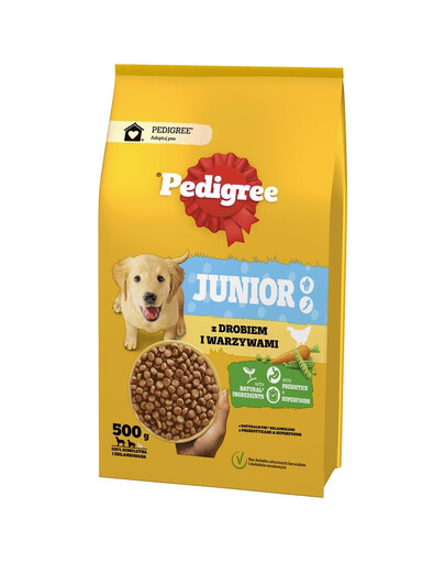 PEDIGREE Junior 500g alimento completo con pollame e verdure per cani in crescita di taglia grande e media
