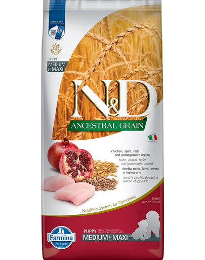 FARMINA N&D Ancestral Grain Puppy Medium&Maxi Chicken & Pomegranate 12 kg