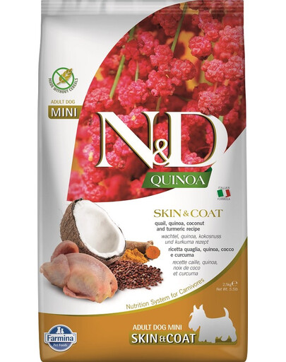 FARMINA N&D Quinoa Adult Mini  Skin&Coat Quail, Coconut 2.5 kg
