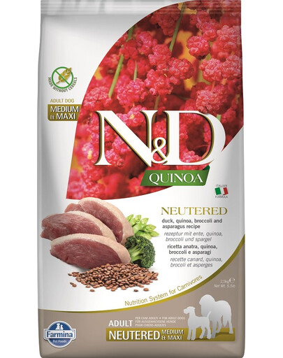 FARMINA N&D Quinoa Adult Madium & Maxi Neutred Duck, Broccoli & Asparagus 2.5 kg
