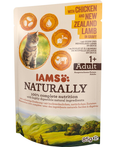 IAMS Naturally  con pollo e agnello della Nuova Zelanda in salsa 85g