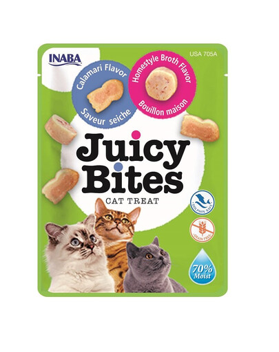 INABA Juicy Bites crocchette umidificate con brodo e calamari per gatti 33,9 g (3x11,3 g)