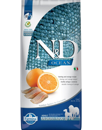 FARMINA N&D Ocean Adult Medium & Maxi Herring & Orange 12 kg