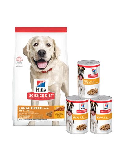 HILL'S Science Plan Adult Light Large breed con pollo 14kg + 3 scatolette GRATIS