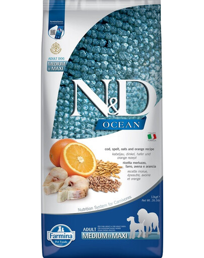 FARMINA N&D Ocean Adult Medium & Maxi Codfish & Orange 12 kg