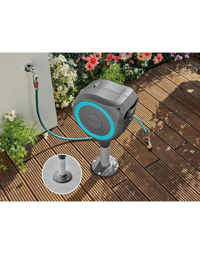 GARDENA Avvolgitubo da terrazzo RollUp S, 15 m, turchese, riavvolgimento automatico