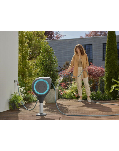 GARDENA Avvolgitubo da terrazzo RollUp S, 15 m, turchese, riavvolgimento automatico