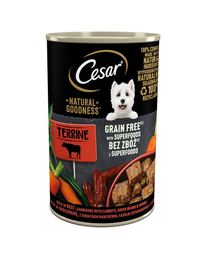 CESAR Natural Goodness ricco di manzo con carote, fagiolini ed erbe aromatiche 400g