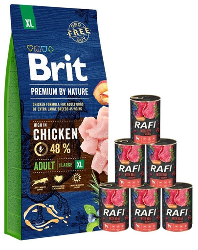 BRIT Premium By Nature Adult Extra Large XL 15kg + cibo umido con manzo 6 x 400g