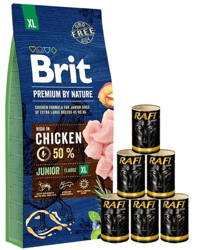 BRIT Premium By Nature Junior Extra Large XL 15kg + cibo umido con pollame 6 x 1240g