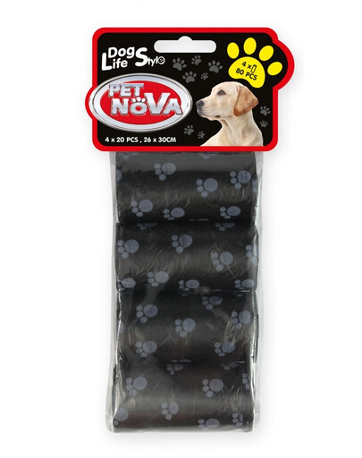 PET NOVA Dog Lifestyle sacchetti igienici neri, 4 rotoli x 20 pz.