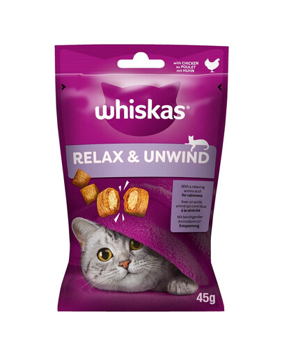 WHISKAS Relax & Relieve 8 x 45g snack per gatti con pollo