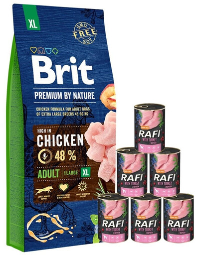 BRIT Premium By Nature Adult Extra Large XL 15kg + cibo umido con tacchino 6 x 400g