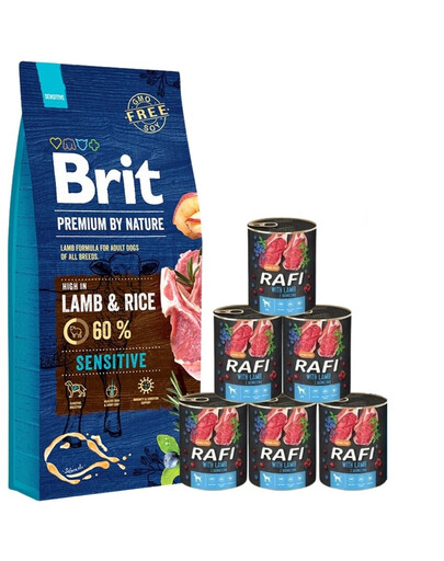 BRIT Premium By Nature Sensitive Lamb 15kg + scatolette con agnello 6 x 400g