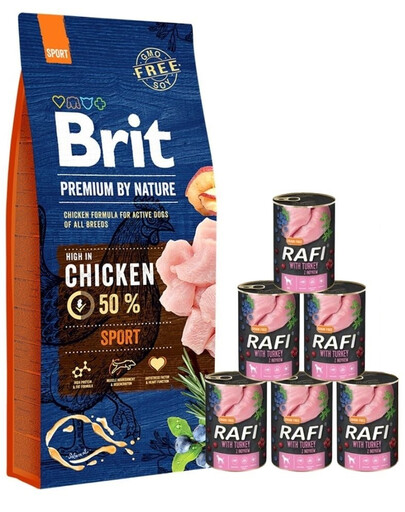 BRIT Premium By Nature Sport 15kg + con tacchino 6 x 400g