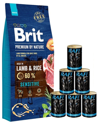 BRIT Premium By Nature Sensitive Lamb 15kg + scatolette con agnello 6 x 1240g
