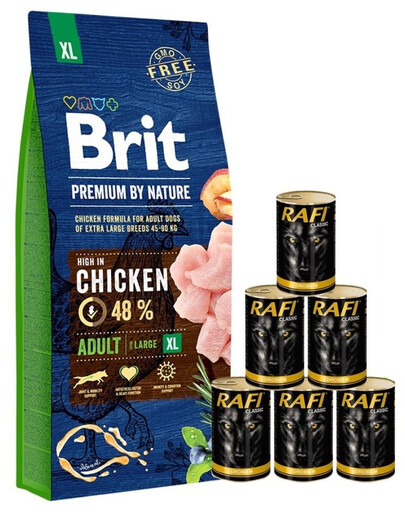 BRIT Premium By Nature Adult Extra Large XL 15 kg + cibo umido con pollame 6 x 1240g