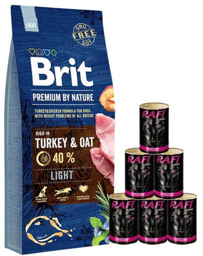 BRIT Premium By Nature Light 15kg + cibo umido con tacchino 6 x 1240g