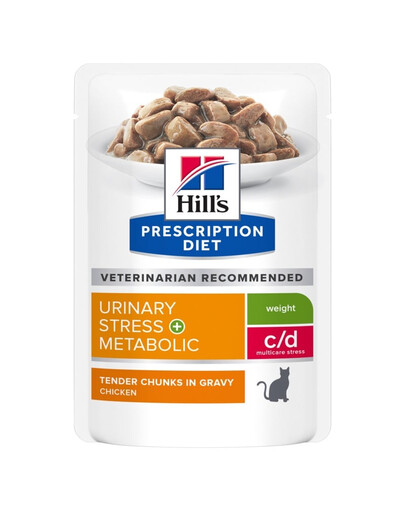 HILL'S PRESCRIPTION DIET c/d Multicare Stress + Metabolic cibo umido per gatti con pollo 12 x 85g in bustina