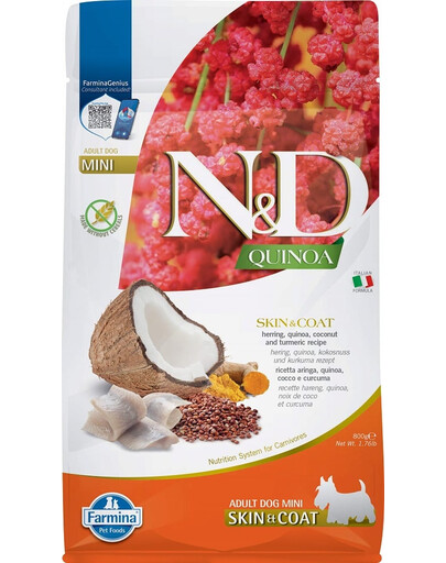 FARMINA N&D Quinoa Dog Adult Mini Skin&Coat Aringa, quinoa, cocco e curcuma 800 g