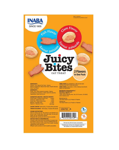 INABA Juicy Bites bocconcini umidi di pesce e cozze per gatti 33,9 g (3x11,3 g)