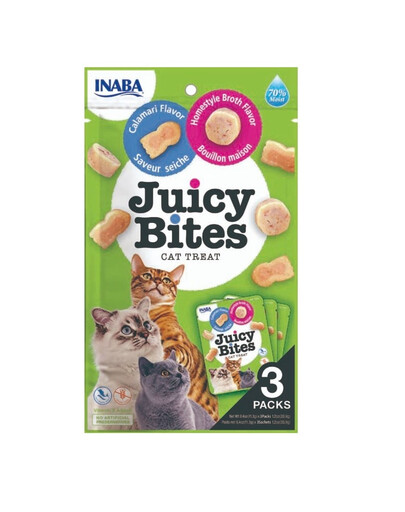 INABA Juicy Bites crocchette umidificate con brodo e calamari per gatti 33,9 g (3x11,3 g)